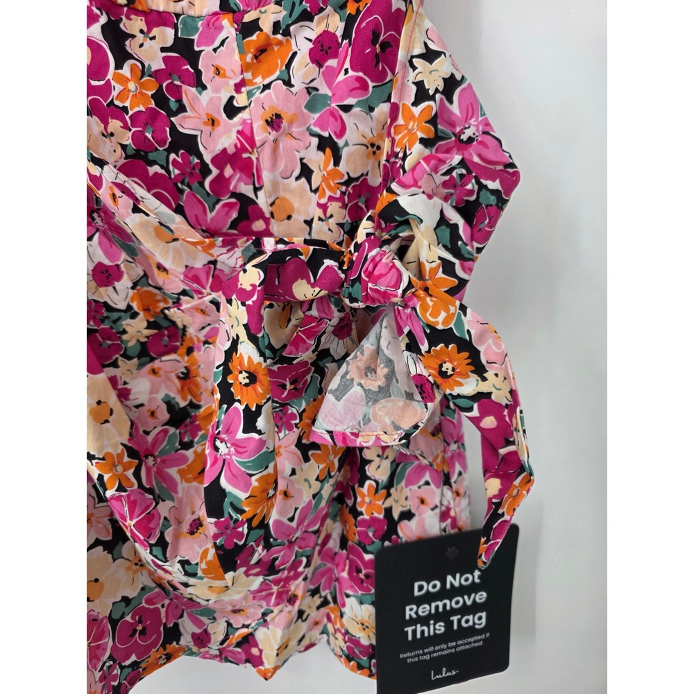 Lulus Gorgeous Garden Pink Floral One-Shoulder Faux-Wrap Mini Dress Size Medium - Picture 10 of 10